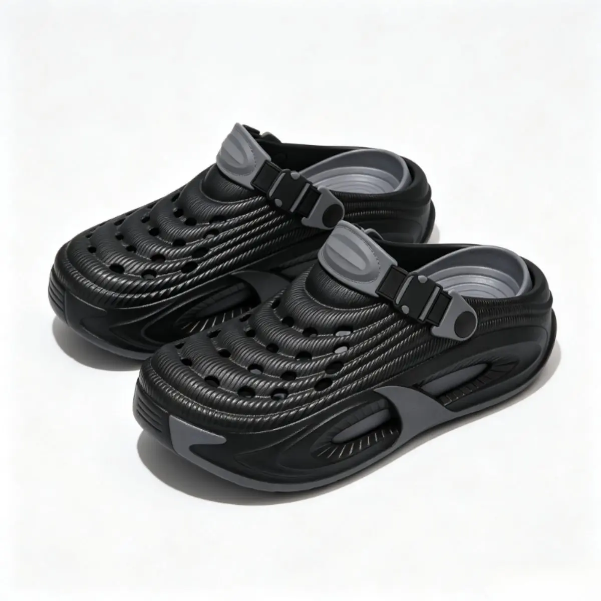 Breathable Multi-Hole Chunky Platform Slip On Clogs Adjustable Quick Release Heel Buckle Elastic One Molding EVA Material Hollow Shock Buffer Midsole Non Slip Outdoors Slides Suitable For Shower Beach Gardening Travel Casual Daily Matching