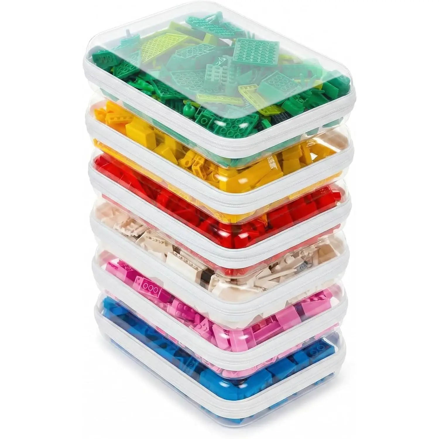 6PCS Clear Hard Shell Zipper Case,Portable Cosmetic Bag with Zipper,Kid's Toy Storage Organizer Bins,Hard Plastic Case,Clear Bags for Organizing