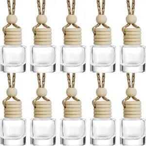 10 Pcs Car Diffuser Bottle Set with Wooden Caps,Dropper and Funnel, Empty Glass Car Air Freshener Bottle Bulk Hanging Essential Oil Fragrance Pendants for Car Decor，Can DIY Car Air Freshners Diffuser