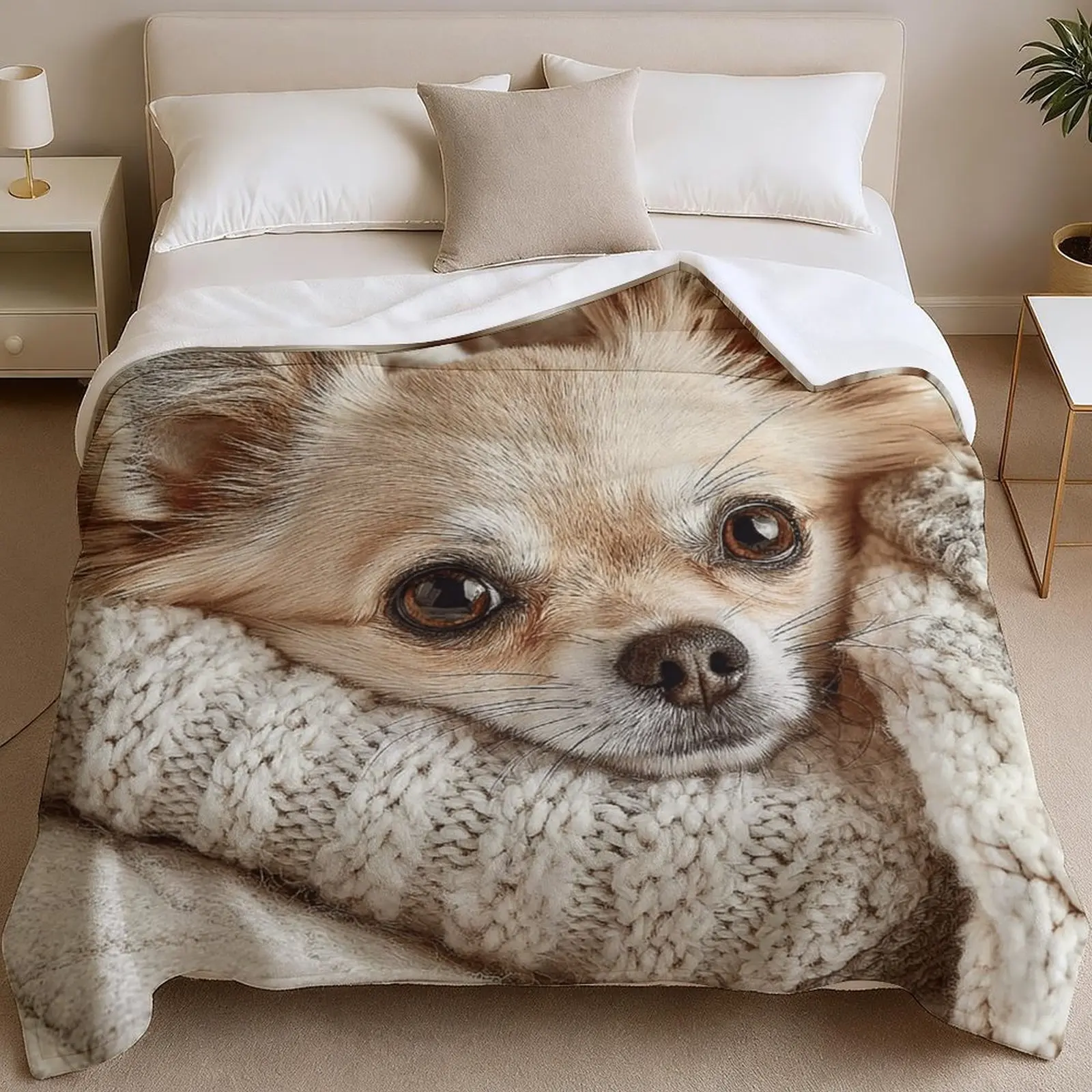 Comfortable Chihuahua blanket design, flannel fleece blanket, stylish high-quality bed blanket, soft, comfortable, warm decorative blanket, suitable for living room, bedroom, dormitory, sofa, bed, office, all-season gift