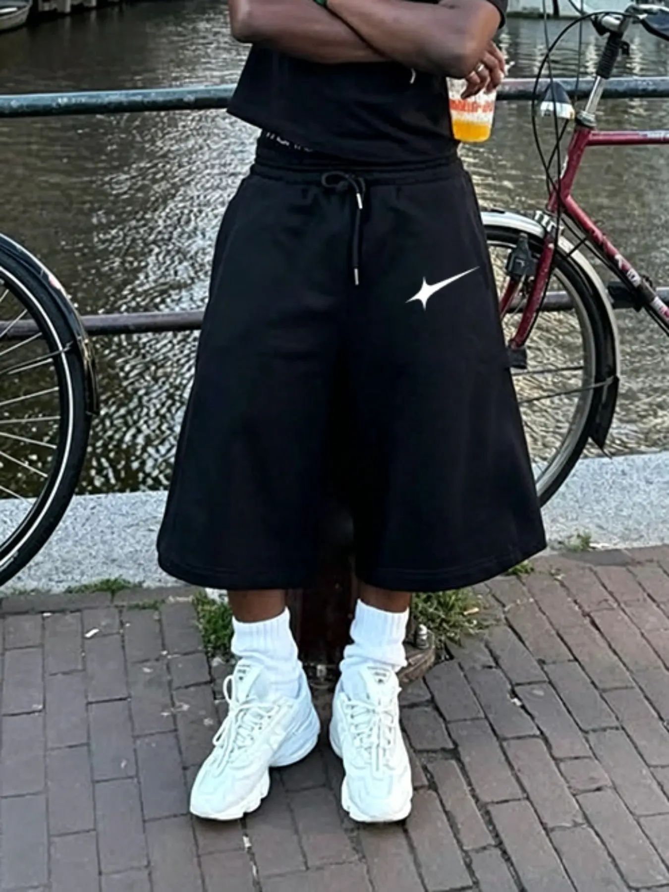 Meteor Print Oversized Three-Quarter Pants, Casual Streetwear Style, Comfortable Stretchy Stretch Fabric, Loose Fit, Unisex, Five Sizes Available