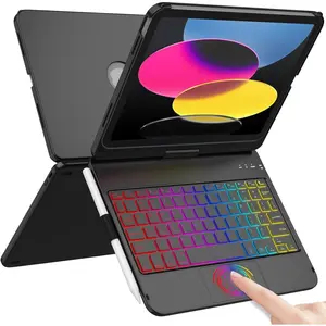 Touch Keyboard Case for iPad A16 11th Generation 2025/10th Generation 10.9 inch 2022,360° Rotatable for iPad 11th Generation Case with Keyboard- 7 Color Backlight Keyboard Case with Pencil Holder