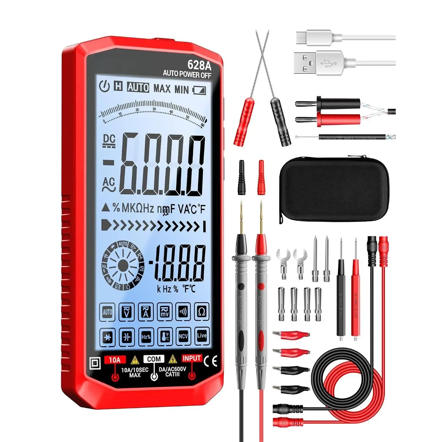 Multimeter,Digital Voltmeter Tester,TRMS 6000 Counts Rechargeable Meter Measures  ,Current,Resistance,Capacitance,Temperature,Hz,NCV,Diode,Continuity Auto Ranging Electircal Tools
