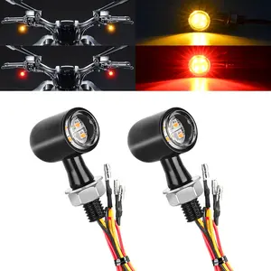 Nilight Modern Motorcycle Rear LED Turn Signals - Motorcycle Accessories with Bright LEDs, Aluminum Shell, Red & Yellow Beams, Mini Blinkers, Brake Tail Light, DIY Mounting, Compatible with Harley, Honda, Kawasaki, Suzuki, Triumph, Yamaha Cruisers