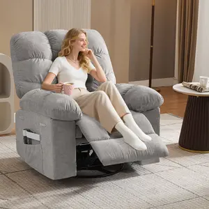 Rocker Recliner Chair with Vibration Massage and Heat, Wide Upholstered Recliner with Padded Armrests, High Back Support, Side Pockets & Footrest for Living Room, Bedroom, Nursery