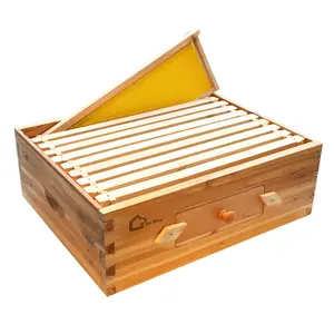 GARVEE 10 Frame Medium Super Bee Hive Box with Acrylic Window, Langstroth Honey Bee Hive Dipped In 100% Beeswax, Honey Super with Beehive Frames and Wax Foundations for Beekeeping Supplement