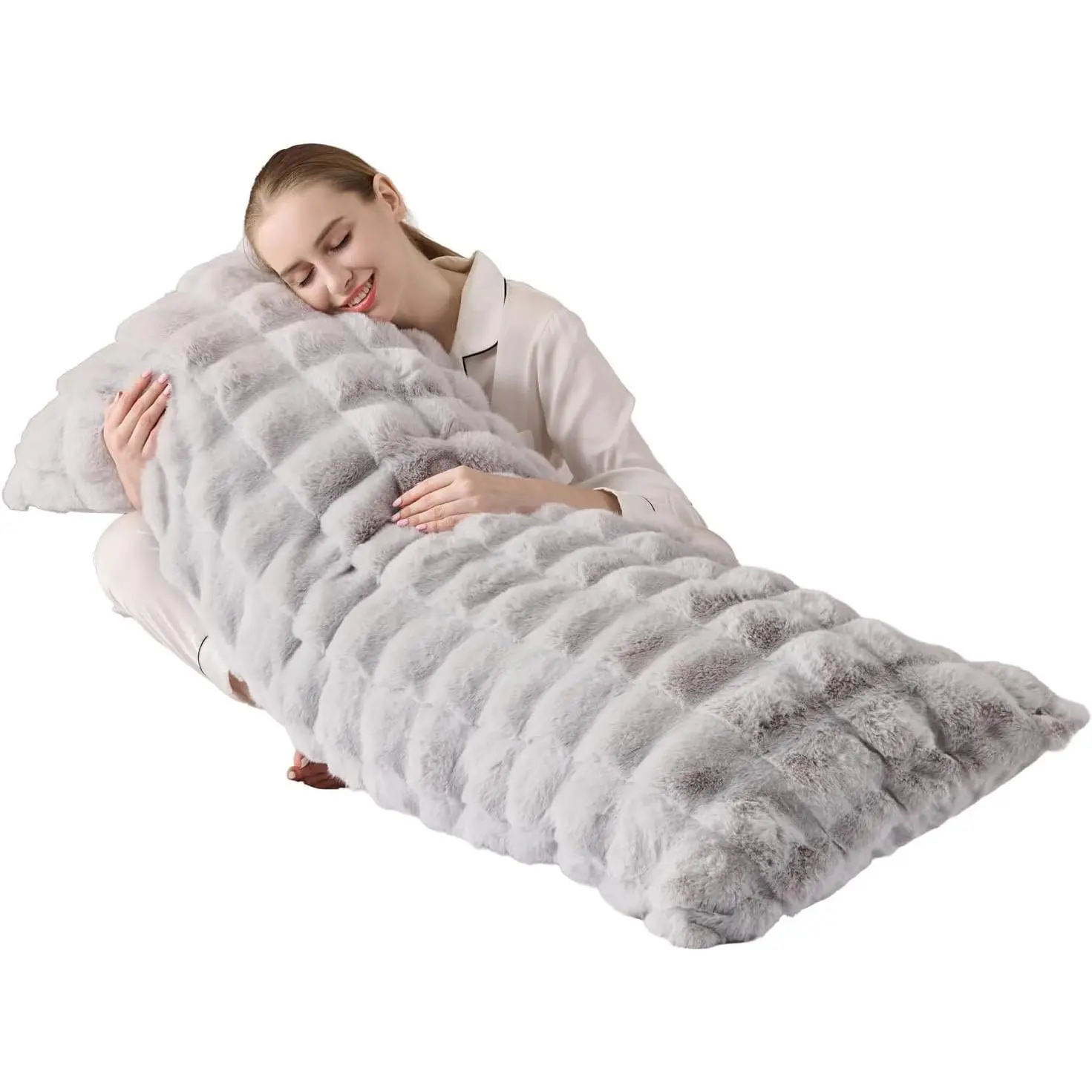 Luxury Shaggy Faux Fur Body Pillow Fluffy Bed Pillow with Zipper Closure Soft Decorative Plush Full Long Pillows Fuzzy Hug Pillow for Living Room Side Sleeper & Pregnancy 20"x54" Grey Chocolate