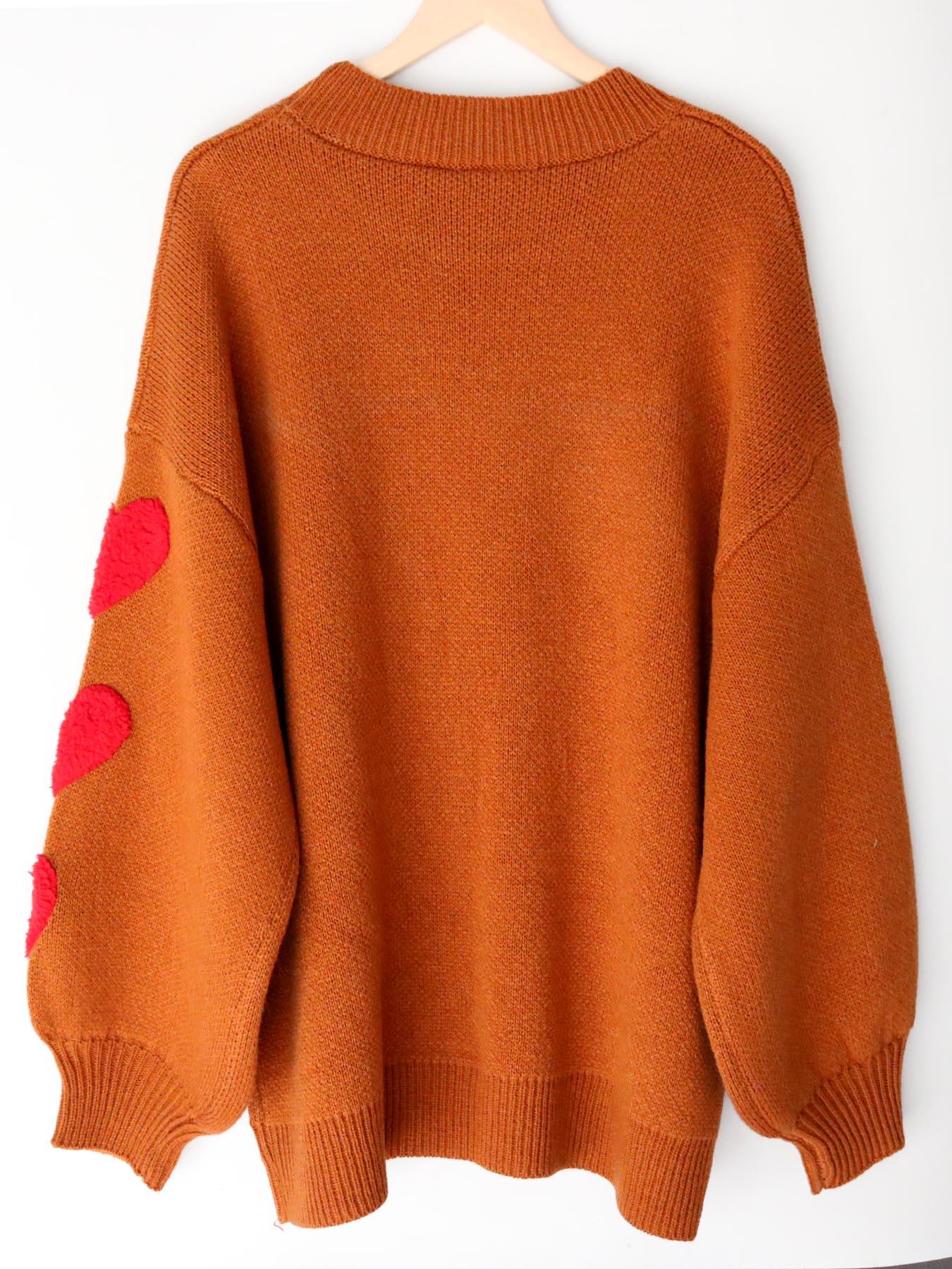 【Plus Size】 Colorblock Heart Pattern Crew Neck Sweater, Casual Long Sleeve Pullover Jumper for Daily Outdoor Wear, Women Plus Clothing for Fall & Winter