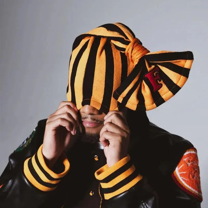 American street ins style stripes retro color matching embroidery pattern leather decorative knitted hat unisex 2026 cold hat