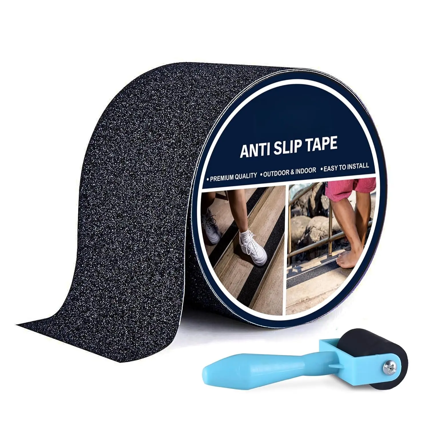 Anti Slip Tape 4" x 35' -  Grip Tape for Indoor/Outdoor | Roller Included,  & Weatherproof, Cut-to-Fit Steps, Peel-Stick, Grip for Stair Tread, Safe for Seniors,  & Pets