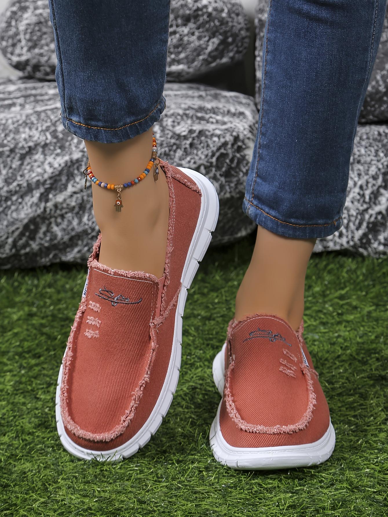 Women’s Slip-On Canvas Loafers in Tan with Red Accent Womens TAN SLIP ON SHOES Canvas Loafers TWISTED KNOT FRONT  main image 2