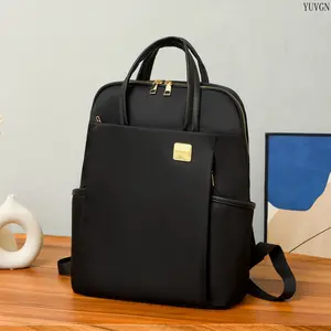 Women's Waterproof Nylon Laptop Backpack - Minimal Square Gold Metal Accent, Multi-Pocket Large Capacity, Handheld Convertible Daypack, Elegant Casual Work Bag for Office, School, Backpacks for School Commute