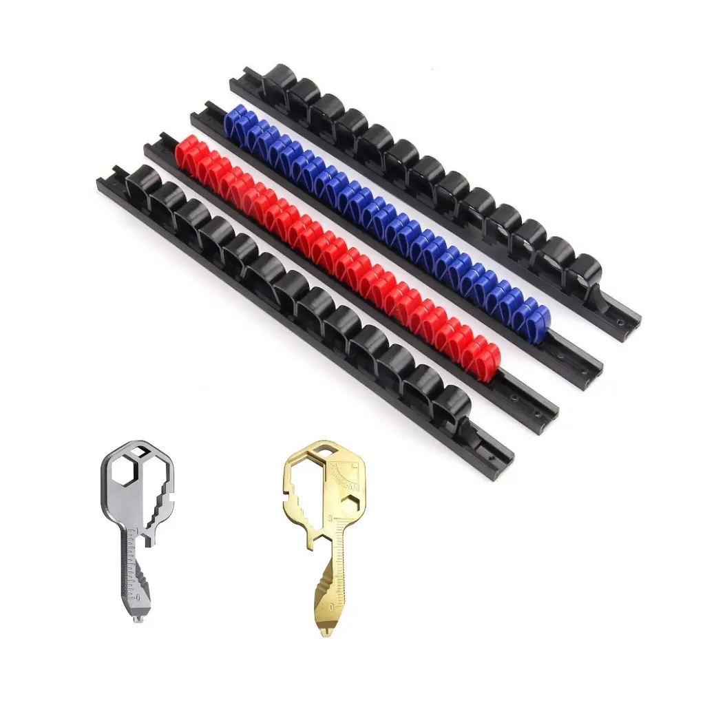 4 Storage Racks + 2 Key Wrenches (silver Color + ), Plastic Screwdriver Rack, Multi-Functional Stainless Steel Keychain Keychain Tool