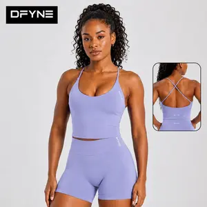 DFYNE Cross Back Sports Bra for Women | High Support Seamless Gym Top, Strappy High Impact Workout Wireless Bra