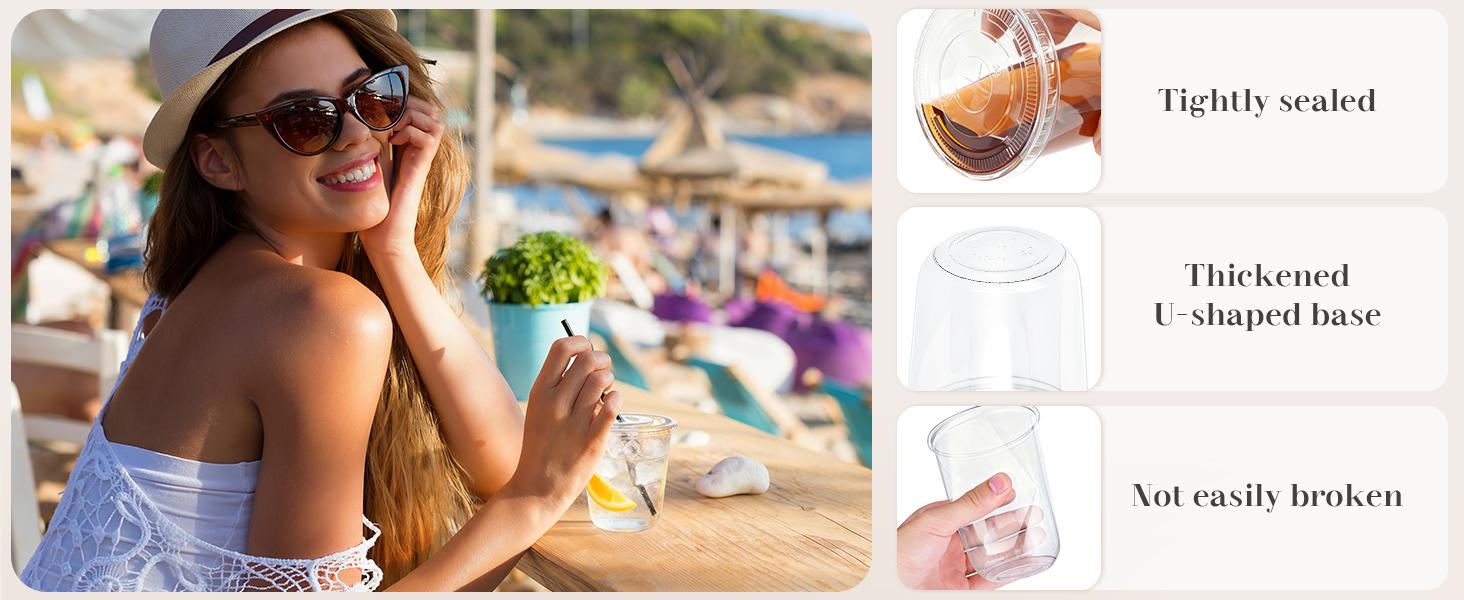 100 Set 16oz Plastic Cups with Lids and Straws, Disposable Black Clear Iced Coffee Cup with Lid, Round Bottom Plastic To Go Cups for Cold Drinks Slushie Smoothie Soda Bar Party Shop Supplies