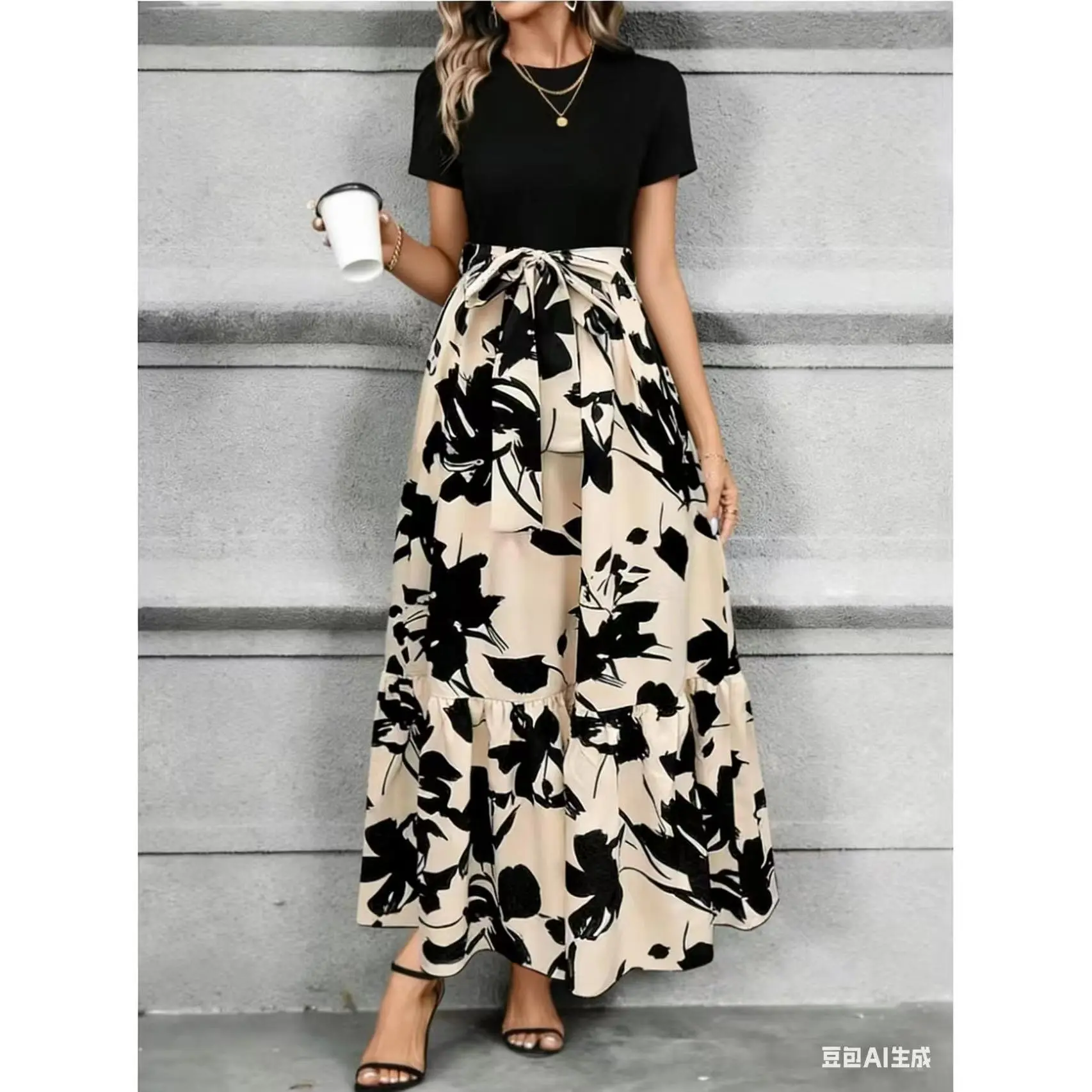 In-stock cross-border foreign trade AliExpress TK European and American spring/summer new fashion high-end elegant short-sleeve dress