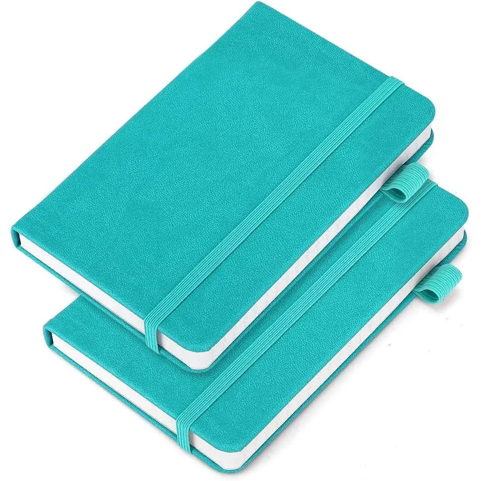 2 Pack Pocket Notebooks: 3.5" x 5.5", 120gsm Lined Paper, Blue | Leather Hardcover, Pen Holders, Inner Pockets, Elastic Closures, Small Notepads and Mini Notebooks for Notes, Travel and Work