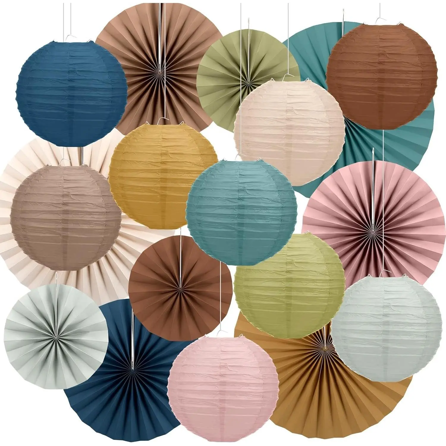18 Pcs Boho Hanging Paper Lanterns & Paper Fans Ornaments - Round Boho Garlands for Back to School Classroom Bulletin Boards, Office Ceilings & Walls (Indoor Decor Supplies for Targeted Party Use)