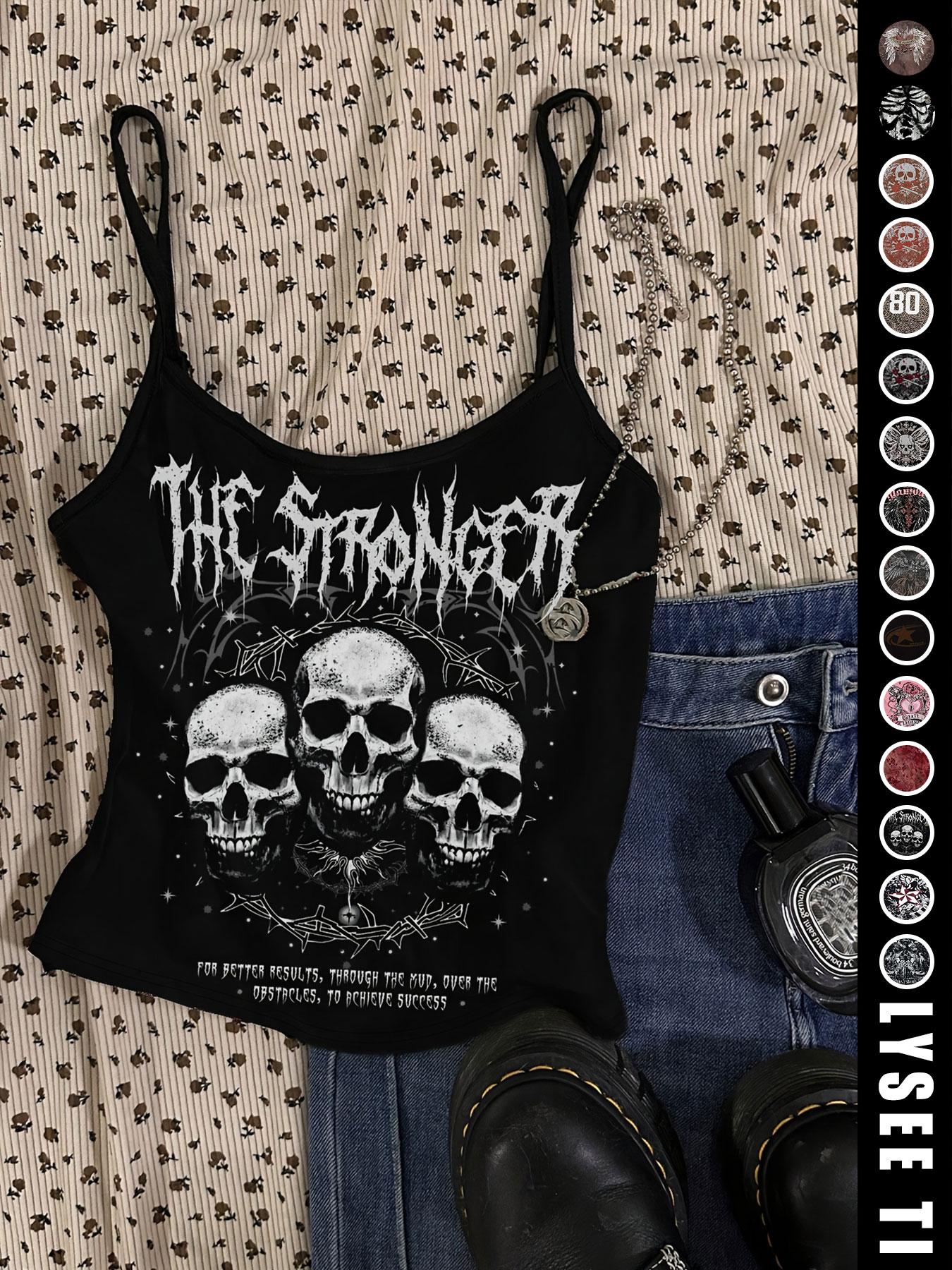 Vintage American Casual Slim-Fitting Skull Eagle Print Crop Top for Valentine's Day and Music Festival, Trendy Summer Vest for Women