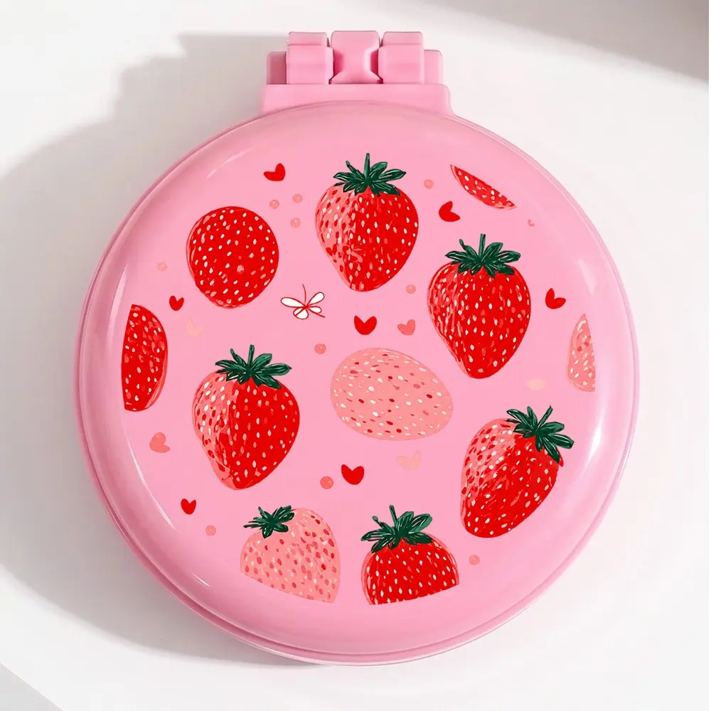 Circular Balloon Comb with Strawberry Pattern, Colors, Foldable Travel Hair Comb, Portable Mini Hair Comb, Hairstyling Comb, Ideal Birthday Gift