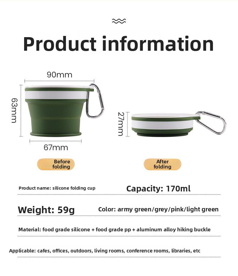 New Silicone Foldable Water Cup with Hook Portable Travel Coffee Mug Outdoor Camping Hiking Teethbrush Cup for Business Trip