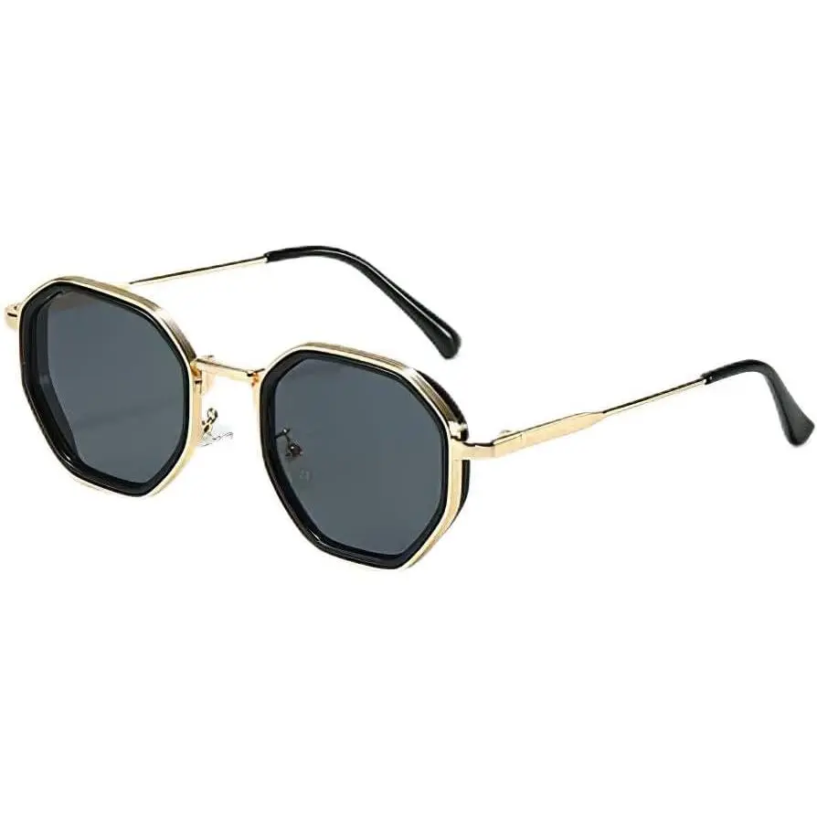 Polygon Sunglasses for Women, Retro Metal Frame UV400 Protection Fashion Designer Shades for Driving Travel Outdoor