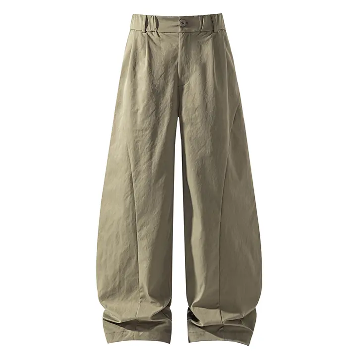 American-Style Minimalist Curved Wide-Leg Casual Pants For Men, Textured Pleated Drapey Floor-Length Pants For Commuting, Versatile Long Pants For A Relaxed And Casual Look In Spring And Autumn, Solid Color Wide-Leg Pants For Everyday Wear#Sohochic