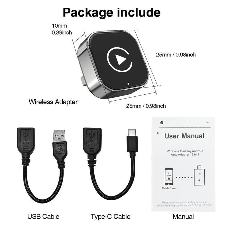 New Wireless Carplay Adapter, Upgrade Wired Carplay/Android Auto to Wireless, Universal Mini USB and Type-C, Plug and Play, Fast Stable Connectioncar accessory, Carplay Dongle Connectivity