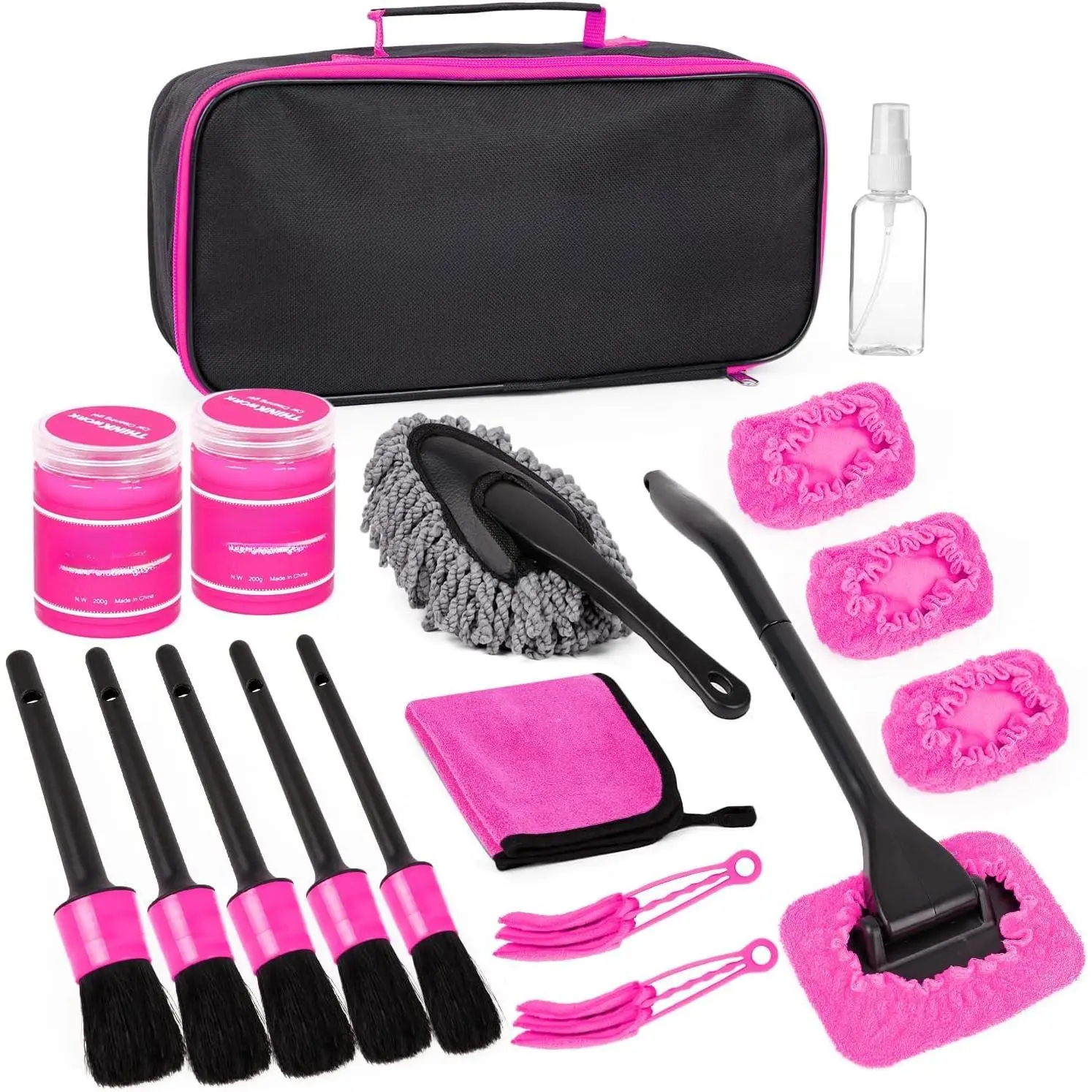 Compact Car Interior Care Duster & Detailing Brush Kit Bundle - Synthetic Fibers Cleaning Aid for Dust Removal, Dashboard, Air Vents