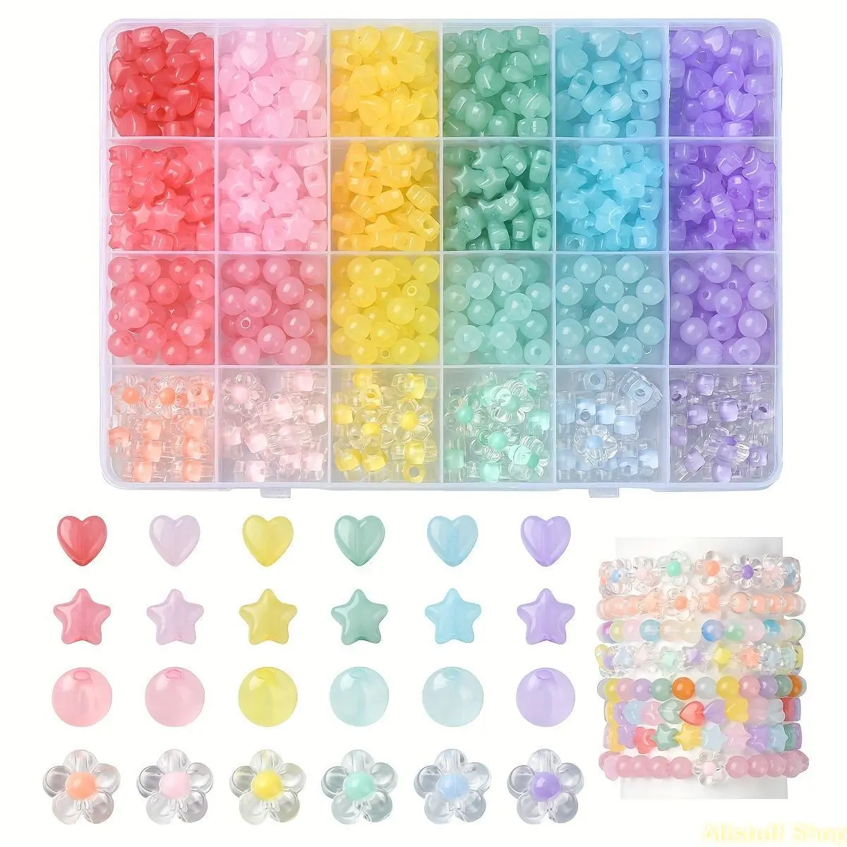 Approximately 702pcs of round/heart/star/daisy mixed acrylic jelly beads suitable for DIY beading, ideal for making jewelry bracelets and necklaces