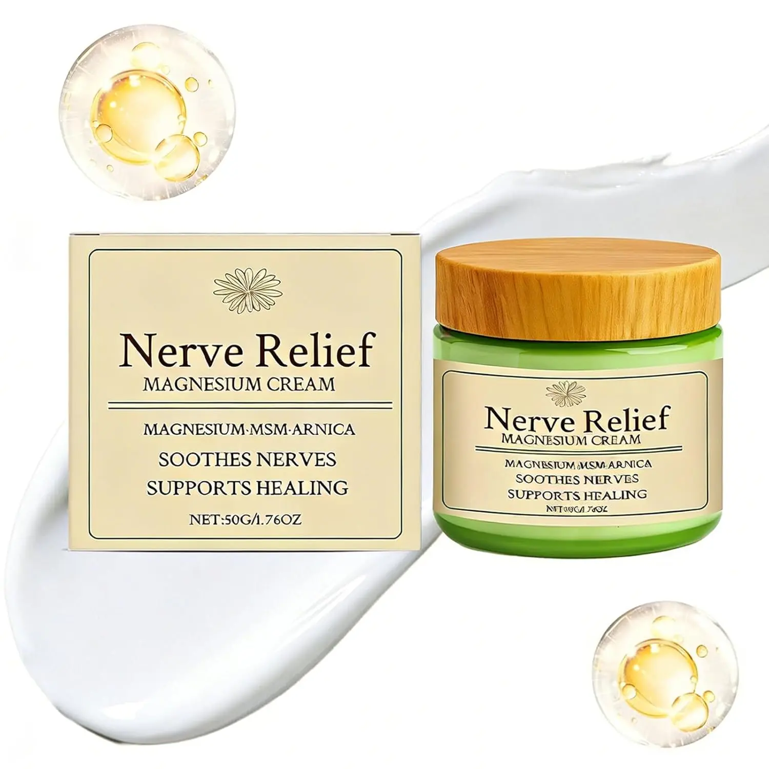 Nerve Relief Magnesium Cream with Arnica and Msm| Relief Soothing Nerve Formula for Muscle Relaxation, Hands & Knees, Deep Hydration, No Irritation, No Residue - 50g/1.76oz