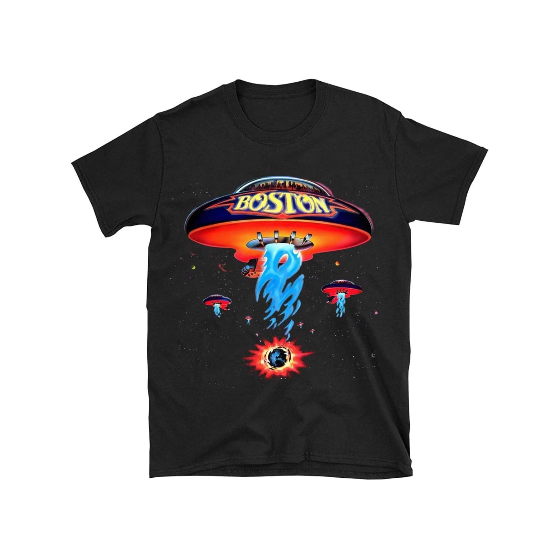 Boston Band Tshirt Poster Shirt Spaceship Rock Band T Shirts for Men Black