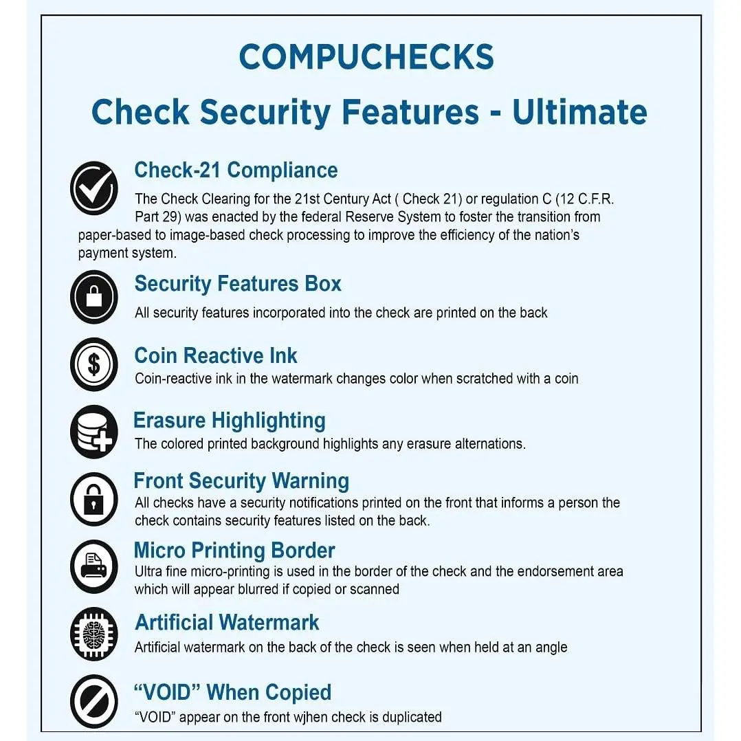 300 Computer Checks | 3 Blank Checks Per Page | 100 Sheets/300 Checks (Blue Marble) Blank Check Stock for Personal and Business Use - Computer Laser Check | Payroll Checks
