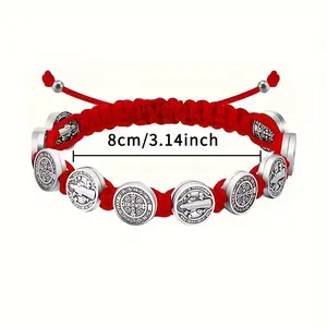 1pc Red and Black Rope Benedict Wrist Bracelet Adjustable Rosary Bracelet Lucky Benedict Blessing Friendship Bracelet for Men and Women