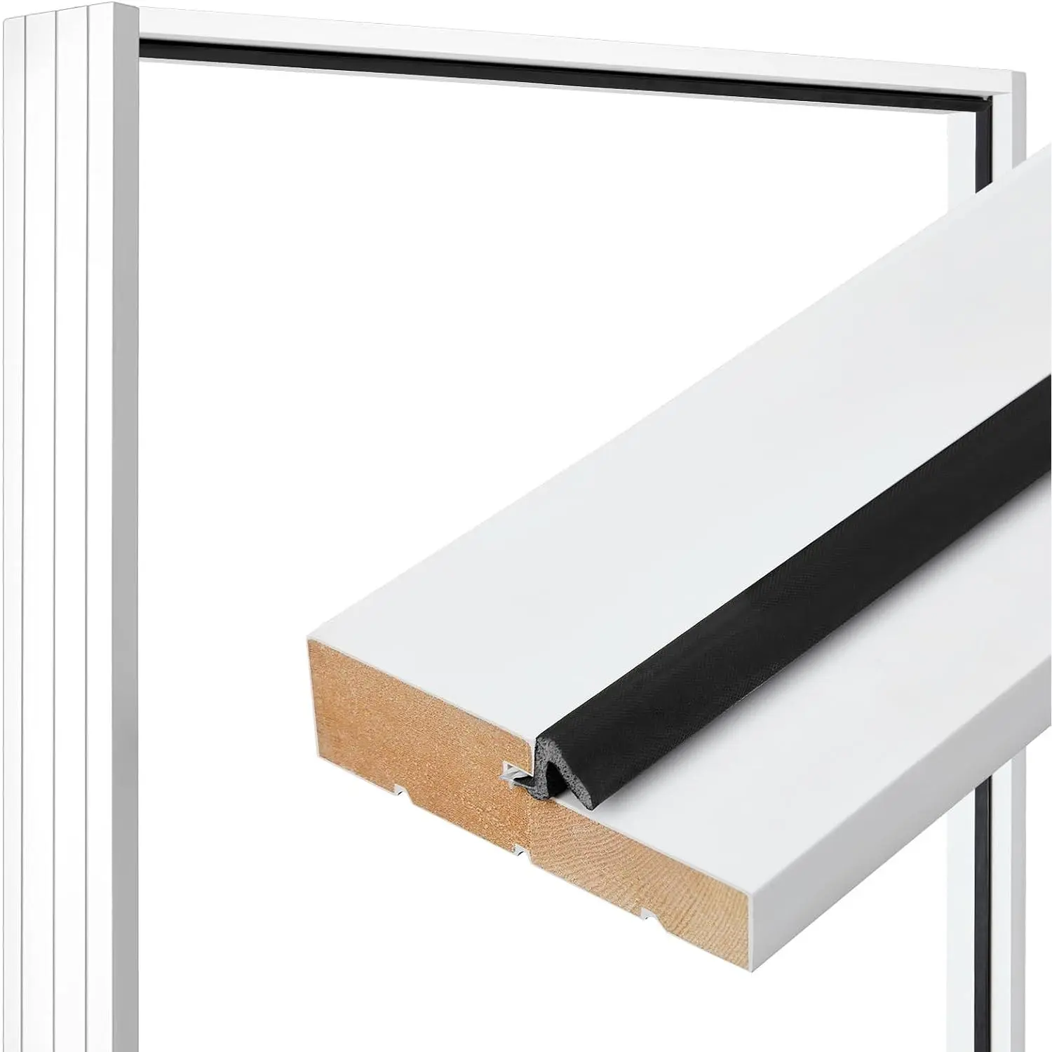 36" x 80" Solid Pine Door Jamb Frame Kit with Weather Strip, Pre-Cut Primed Exterior Door Trim Molding Finger Jointed Doors Casing Set