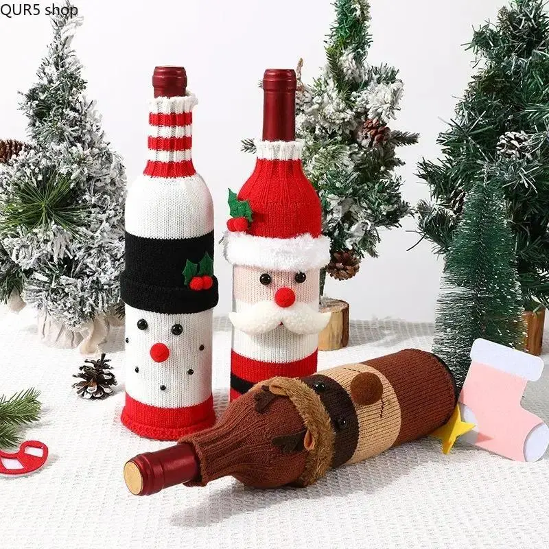 1-Piece Christmas Wine Bottle Cover, Santa Theme Woven Design with Snowman, Flexible Wear for Christmas Party, Festive Table Decoration for Holiday Dinners