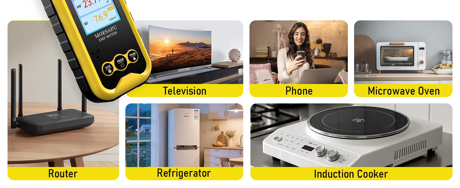 EMF Meter, Electromagnetic Radiation Detector for EF MF RF Field, Radio Frequency Monitor, Battery Reader for Ghost Hunting, BH-W01