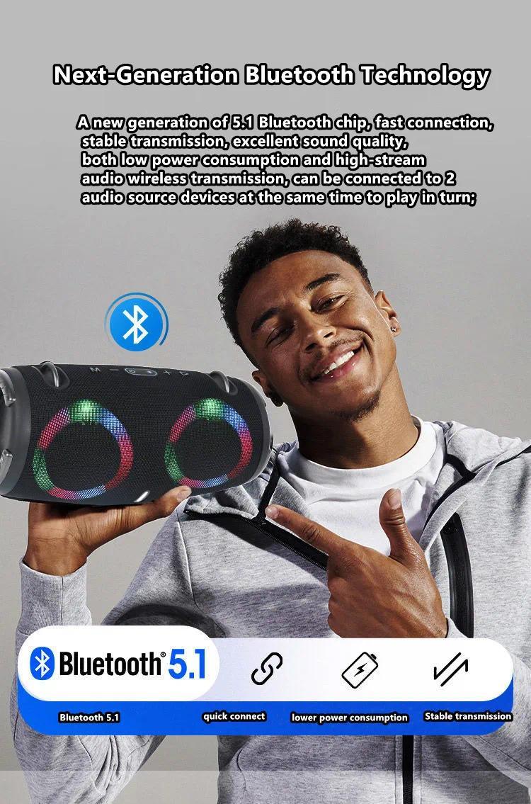 100W high power bluetooth speaker portable RGB colorful light waterproof wireless subwoofer 360 stereo surround TWS FM boombox   cool tech gadgets