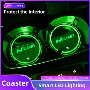2pcs Car Luminous Water Cup Pad LED Atmosphere Light For Hyundai IONIQ Sonata Elantra Grandeur i20 i10 SantaFe i30 Palisade Bayon HB20 KONA Tucson Stargazer Staria Exter Inster Creta NEXO Casper iMax Veloster Venue Accent Aslan Equus i40 ix20 Avante