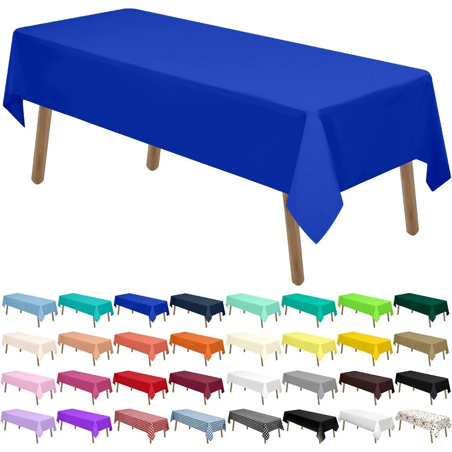 Royal Blue Plastic Tablecloths 2 Pack 54 x 108 Inch Rectangle PEVA Vinyl Dark Table Covers for Parties Picnics Weddings