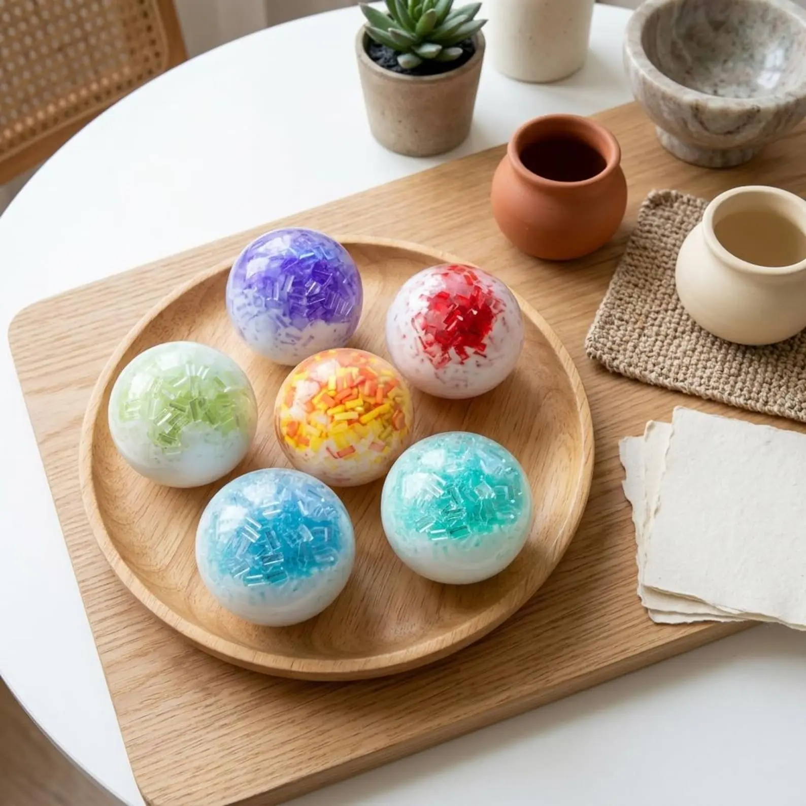 Handmade Crushed Ice Squishy Ball,Kawaii Pastel Sensory Toy,Crunchy Squishy,Anxiety Relief Fidget Toy,ASMR Squeeze Toy for Kids & Adults