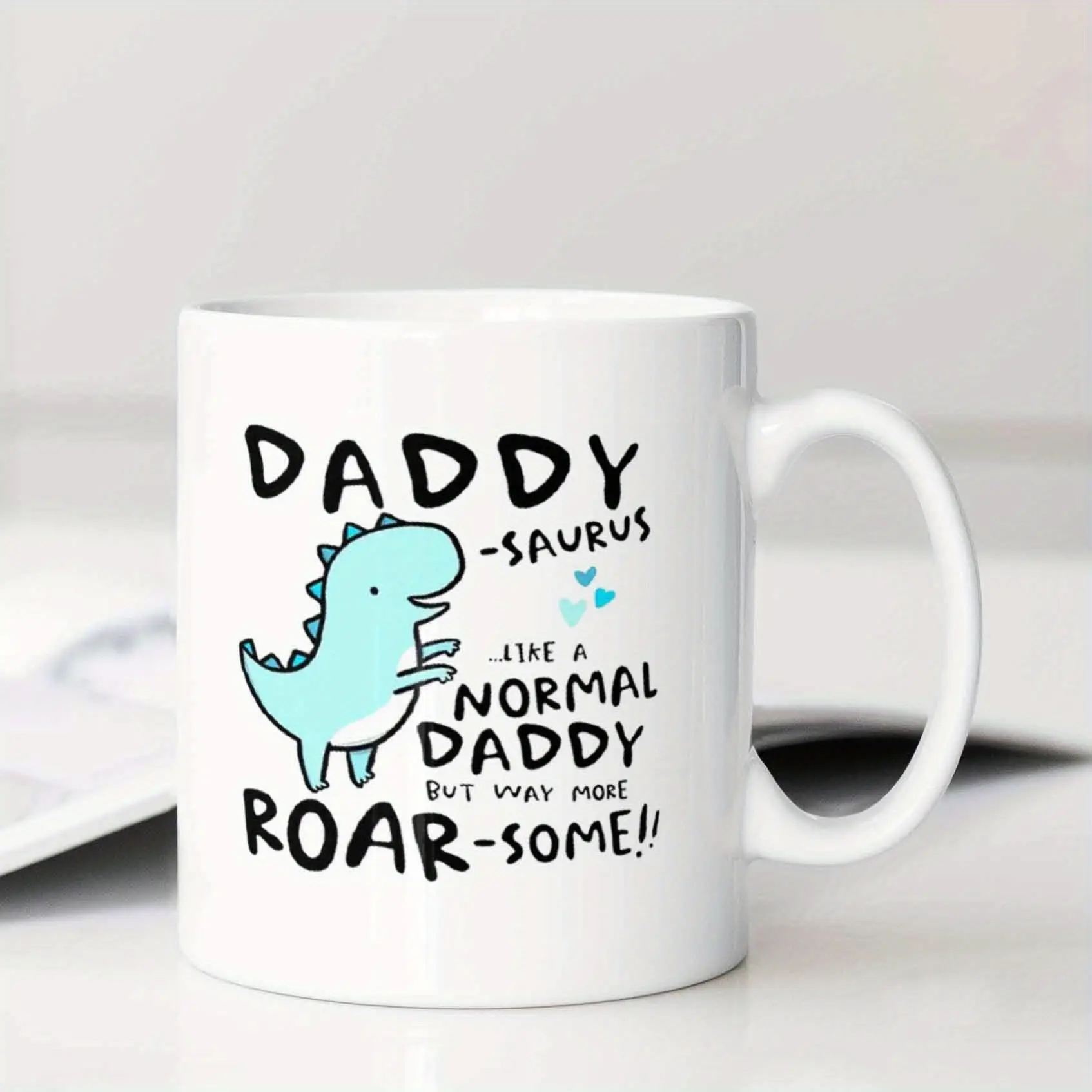 Classic Daddy-Saurus Printed Ceramic Mug - 11oz-15oz Reusable Washable Coffee Cup, Funny Dinosaur Dad Kitchen Drinkware, Ideal Gift for Dads (Father’s Day, Birthday)