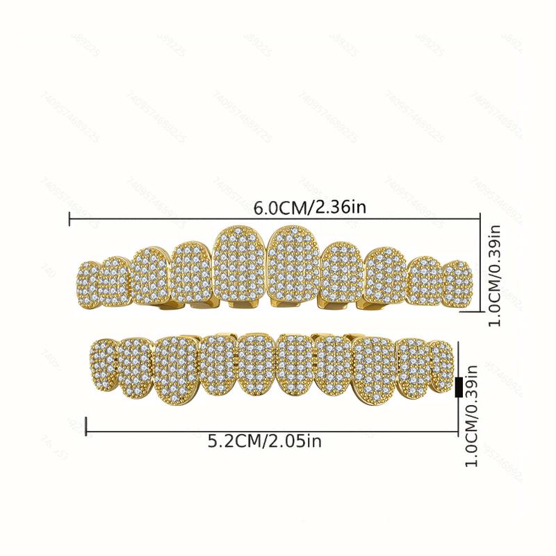 Iced Out Hip Hop Grillz - 18K Gold Plated 10-Tooth Full Set, Luxury Dental Jewelry for Rappers and Party Vibe Oral Retainer Brace