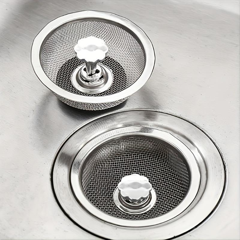 Stainless Steel Sink Strainer, Kitchen Sink Fine Mesh Strainer with Rubber Stopper, Anti-blockage Filter, Kitchen Sink Accessories