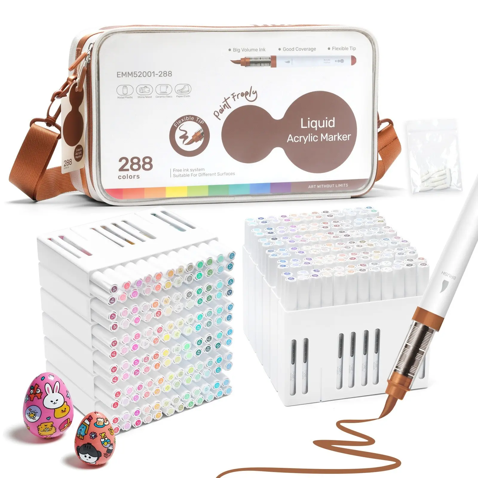 288 Color Acrylic Marker Set, Soft Brush Tips, Fast-Drying Ink, Ideal for Rock, Wood, Eggshell, Ceramic, Fabric Art, DIY Crafts, Liquid Acrylic Markers