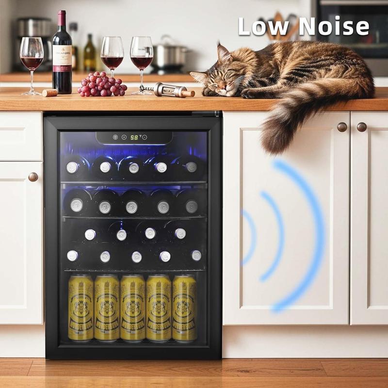 Kismile 24 Bottle Wine Cooler Beverage Refrigerator 2.5 Cu Ft Compact Mini Wine Cellar with Glass Door Quiet Operation Adjustable Temp Control Freestanding Design