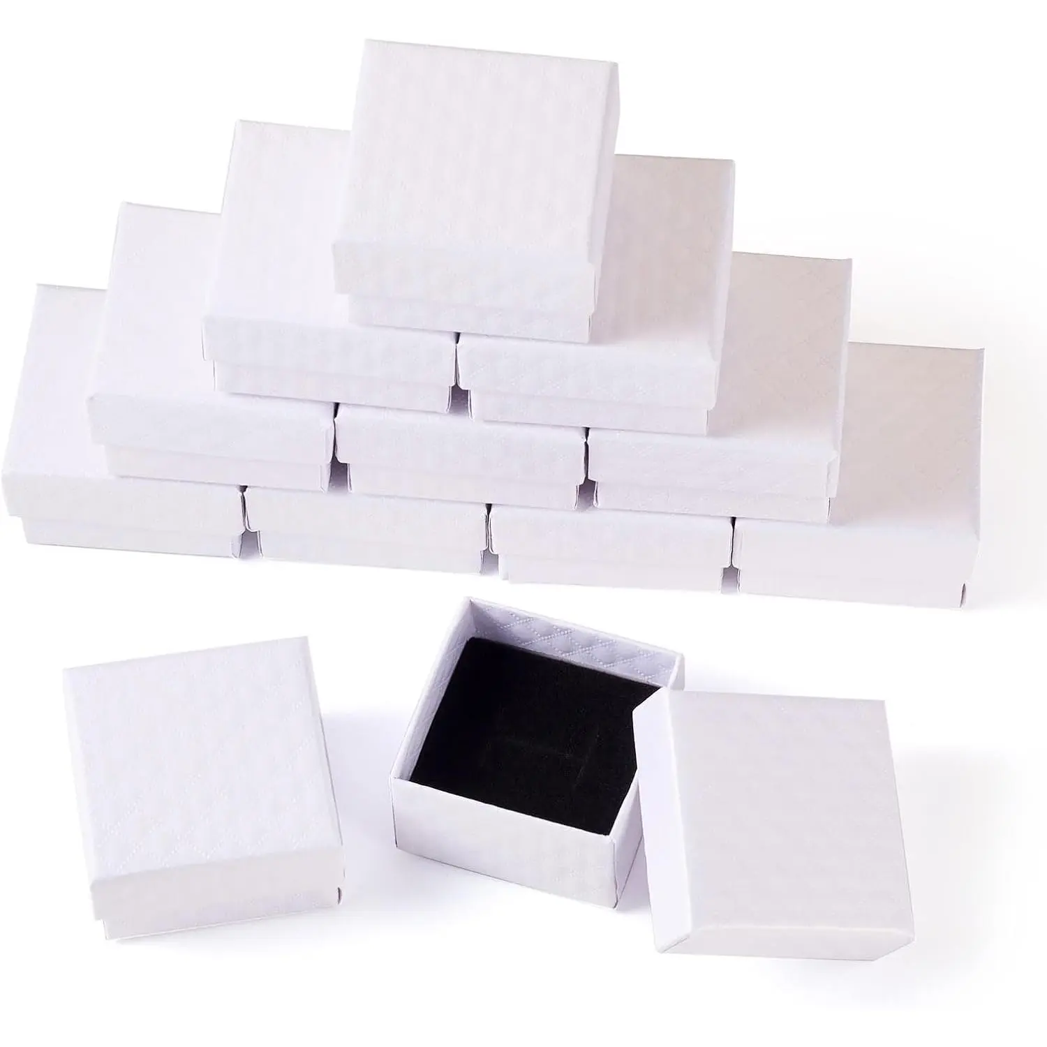 12 Pack White Ring Boxes, 1.97 x 1.97 x 1.18 Inch Small  Boxes   Square Cardboard  Boxes Small Earring Packing Boxes for Festival  Display Present Packing