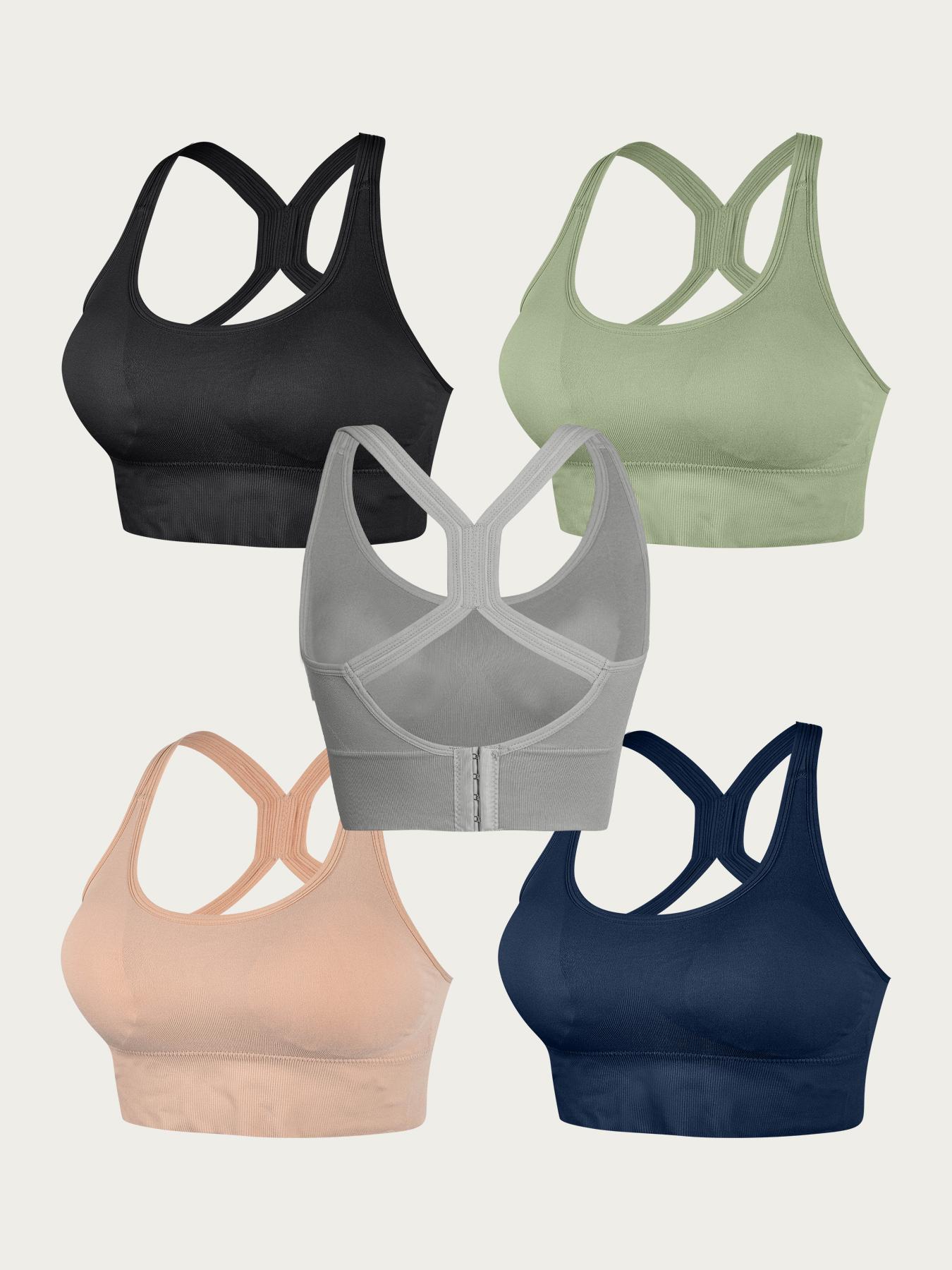 5Pack Women's Solid Knit Minimalist Wireless Bralette, Comfortable Breathable Backless Bra for Sports and Daily WearMedium Support Lingerie for All Seasons