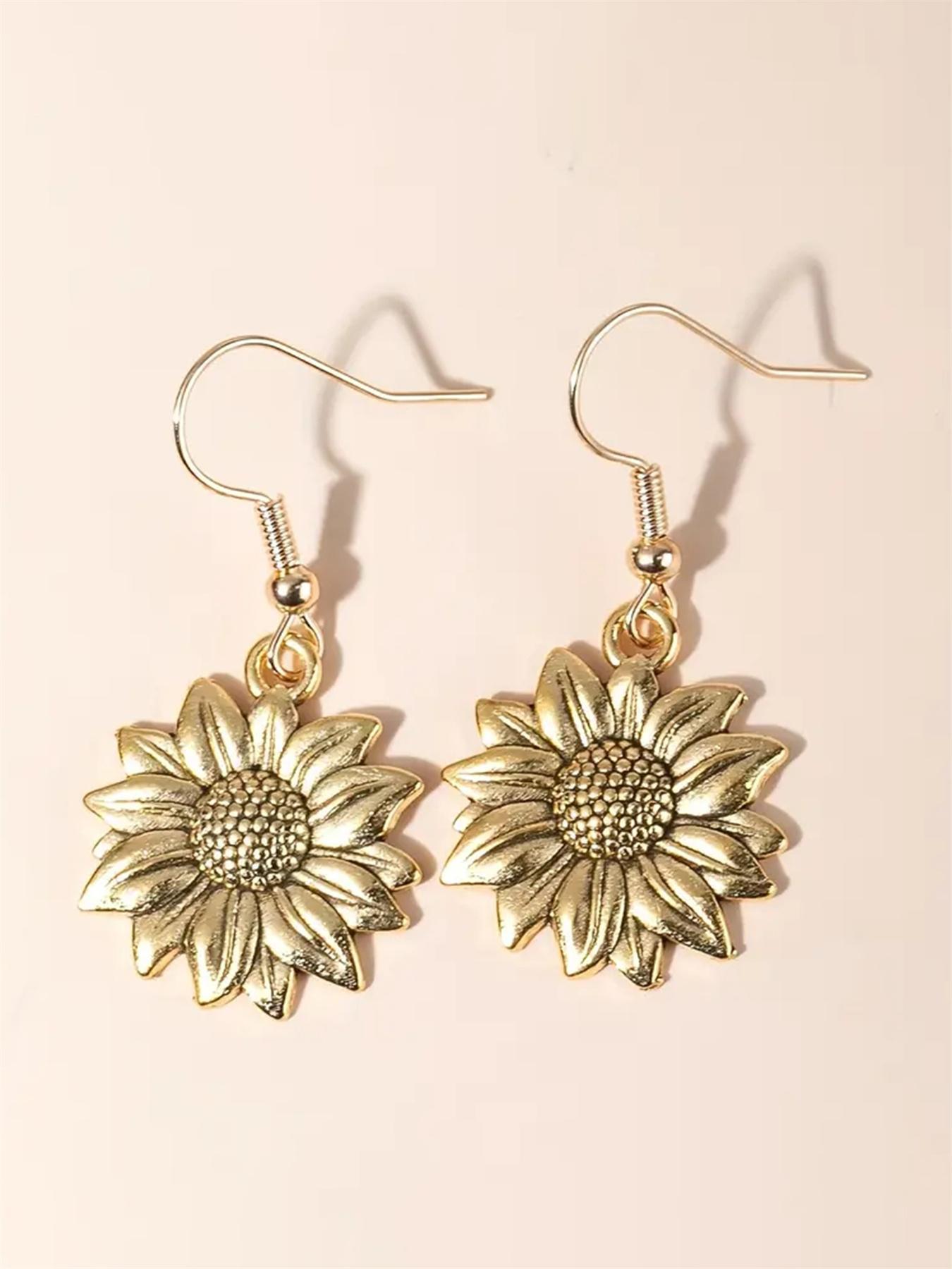 1 Pair Flower Shape Decorative Drop Earrings, Ear Hook Design, Vintage Boho Jewelry for Women, Lightweight Earring, Dangle Earrings
