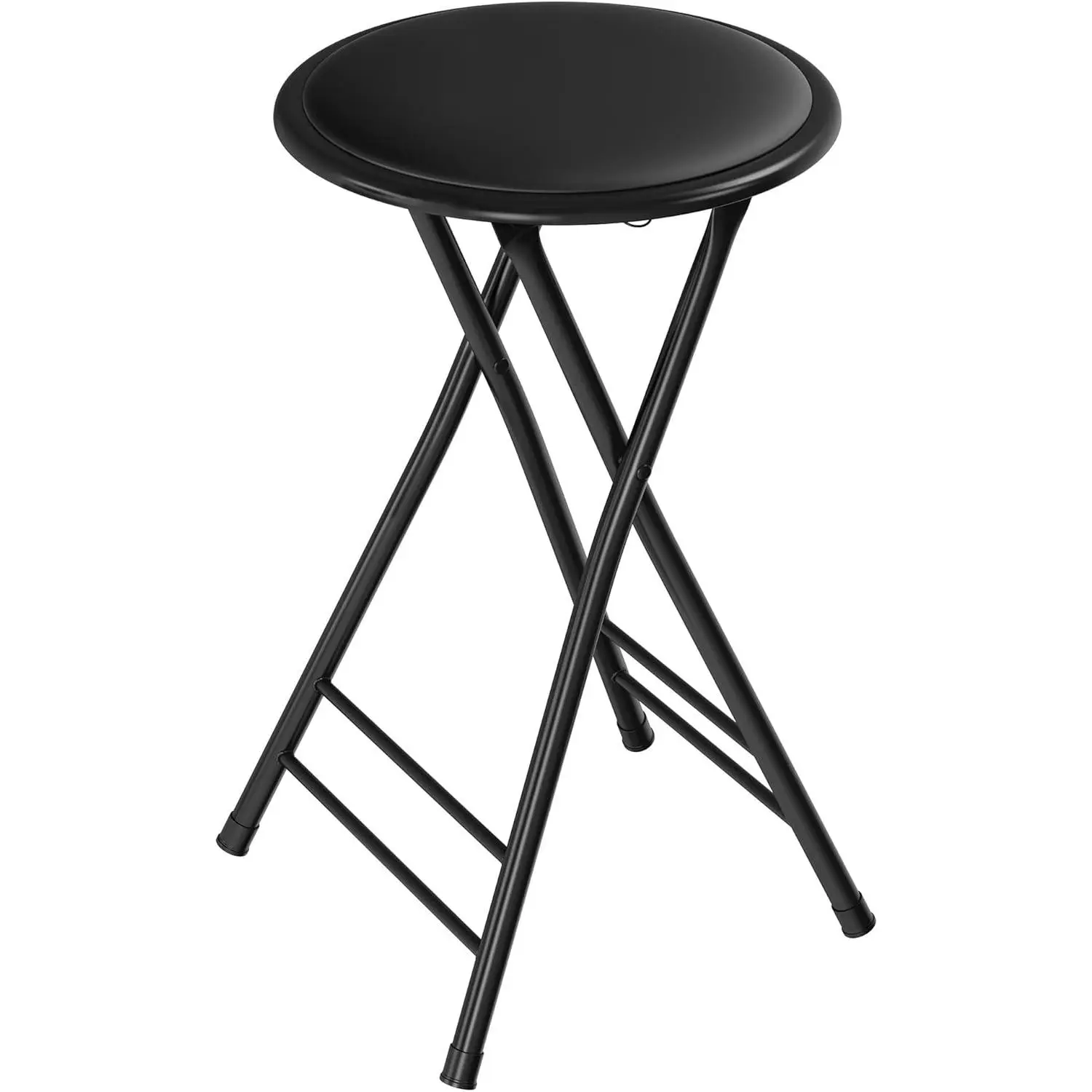 24-Inch Black Backless Folding Stool - 225lb Capacity, Portable Indoor Counter Bar Stool for Kitchen, Rec Room